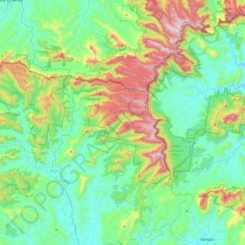 Topografische Karte Border Ranges National Park, Höhe, Relief