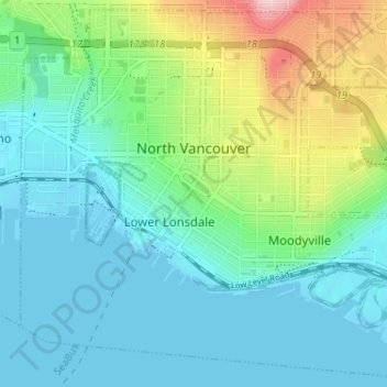 Topografische Karte North Vancouver, Höhe, Relief