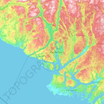 Topografische Karte Flekkefjord, Höhe, Relief