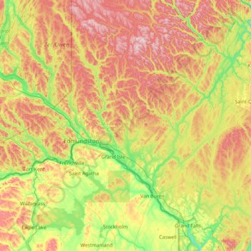 Topografische Karte Madawaska County, Höhe, Relief