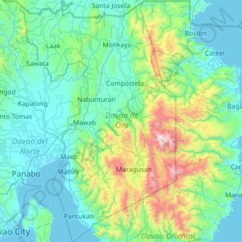 Topografische Karte Davao de Oro, Höhe, Relief