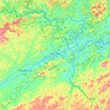 Topografische Karte Três Rios, Höhe, Relief