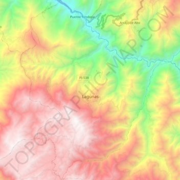 Topografische Karte Lagunas, Höhe, Relief