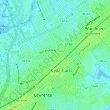 Topografische Karte Cedarhurst, Höhe, Relief