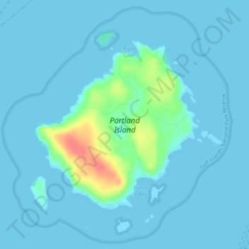 Topografische Karte Portland Island, Höhe, Relief