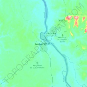 Topografische Karte Guayaramerín, Höhe, Relief