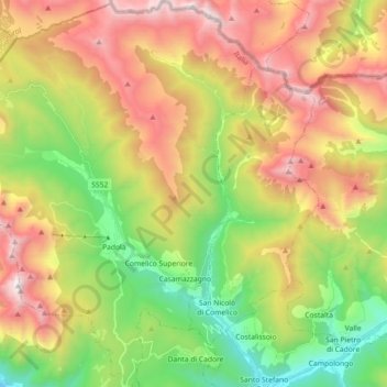 Topografische Karte Comelico Superiore, Höhe, Relief
