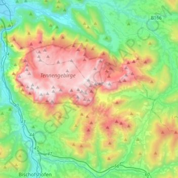Topografische Karte Tennengebirge, Höhe, Relief