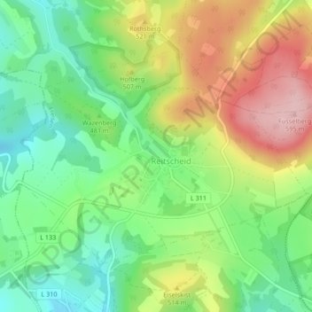 Topografische Karte Reitscheid, Höhe, Relief