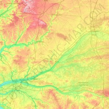Topografische Karte Loir-et-Cher, Höhe, Relief