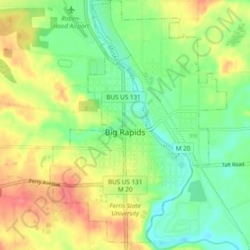 Topografische Karte Big Rapids, Höhe, Relief