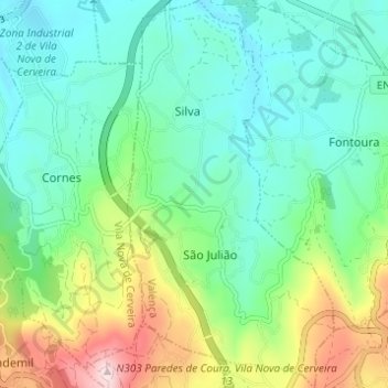 Topografische Karte São Julião e Silva, Höhe, Relief