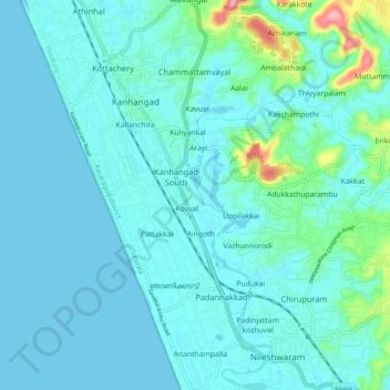 Topografische Karte Kanhangad, Höhe, Relief