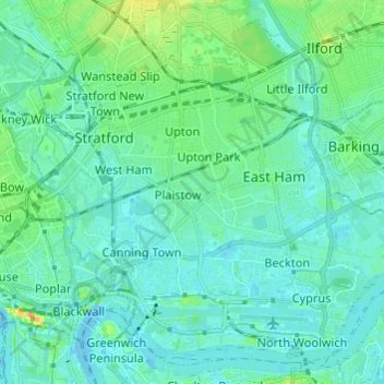 Topografische Karte London Borough of Newham, Höhe, Relief