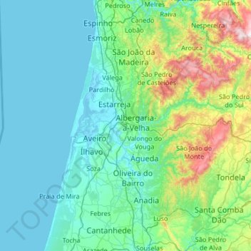Topografische Karte Aveiro, Höhe, Relief