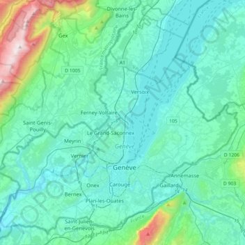 Topografische Karte Genève, Höhe, Relief