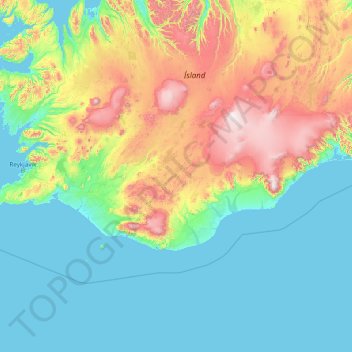 Topografische Karte Suðurland, Höhe, Relief