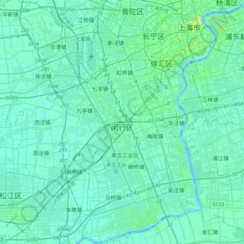 Topografische Karte Minhang, Höhe, Relief