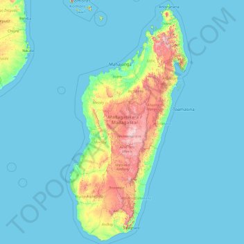 Topografische Karte Madagaskar, Höhe, Relief