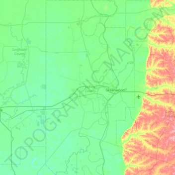 Topografische Karte Leflore County, Höhe, Relief