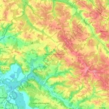 Topografische Karte Mauléon-d'Armagnac, Höhe, Relief