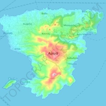 Topografische Karte Ägina, Höhe, Relief