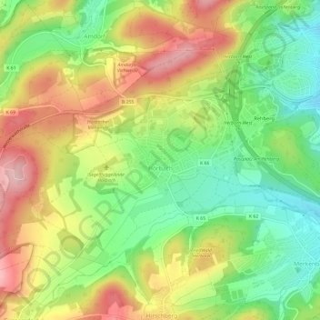 Topografische Karte Hörbach, Höhe, Relief