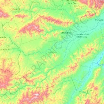 Topografische Karte Juticalpa, Höhe, Relief