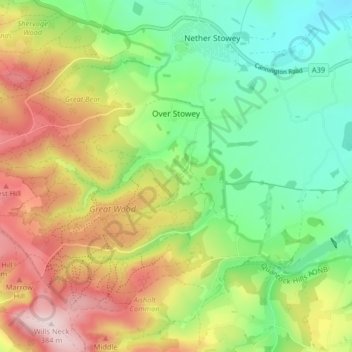 Topografische Karte Over Stowey, Höhe, Relief