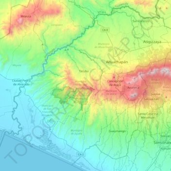 Topografische Karte Departamento de Ahuachapán, Höhe, Relief