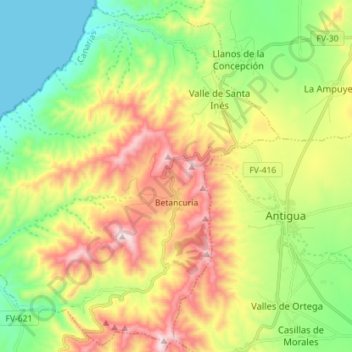 Topografische Karte Betancuria, Höhe, Relief