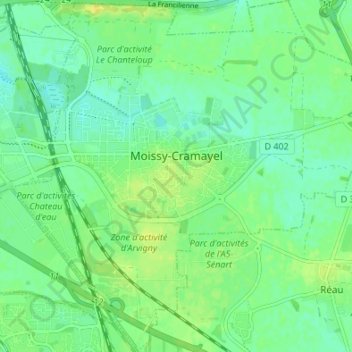 Topografische Karte Moissy-Cramayel, Höhe, Relief