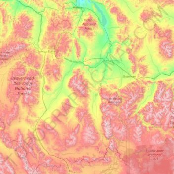 Topografische Karte Beaverhead-Deerlodge National Forest, Höhe, Relief
