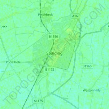 Topografische Karte Spalding, Höhe, Relief