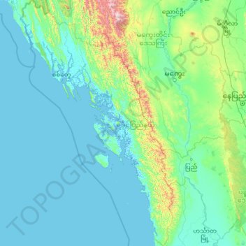 Topografische Karte Rakhaing, Höhe, Relief