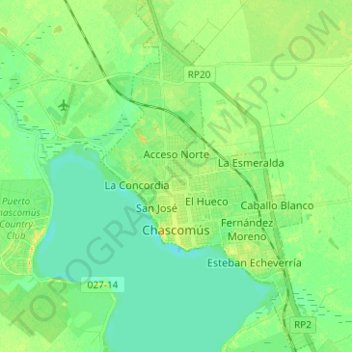 Topografische Karte Chascomús, Höhe, Relief