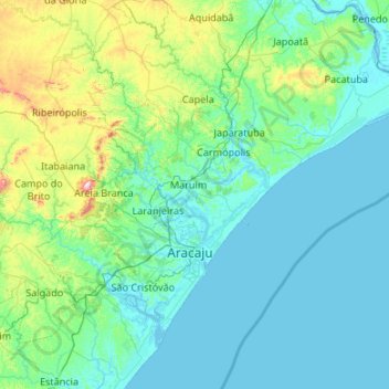 Topografische Karte Região Geográfica Imediata de Aracaju, Höhe, Relief