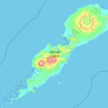 Topografische Karte Umnak Island, Höhe, Relief