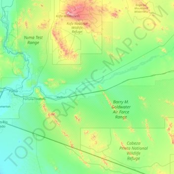 Topografische Karte Yuma County, Höhe, Relief