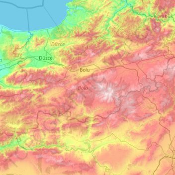 Topografische Karte Bolu, Höhe, Relief