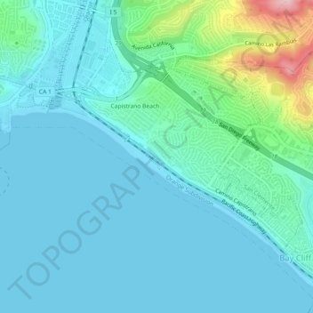 Topografische Karte Capistrano Beach, Höhe, Relief