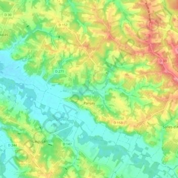 Topografische Karte Panjas, Höhe, Relief