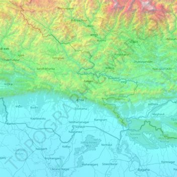 Topografische Karte लुम्बिनी अञ्चल, Höhe, Relief