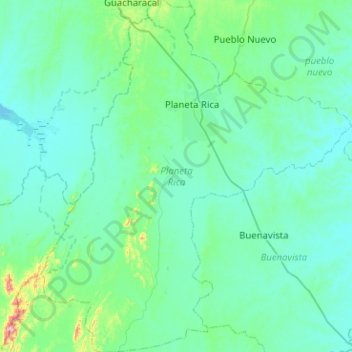 Topografische Karte Planeta Rica, Höhe, Relief