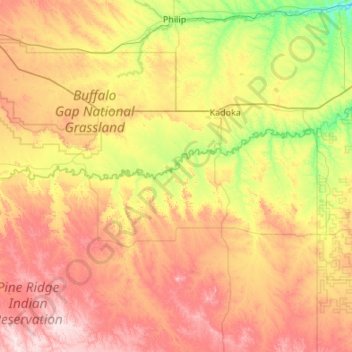 Topografische Karte Jackson County, Höhe, Relief