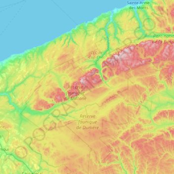 Topografische Karte Rivière-Bonjour, Höhe, Relief