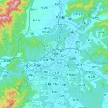 Topografische Karte Yunfu City, Höhe, Relief