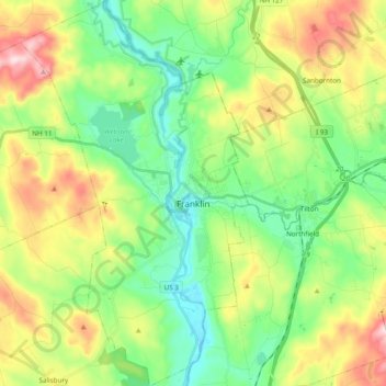 Topografische Karte Franklin, Höhe, Relief