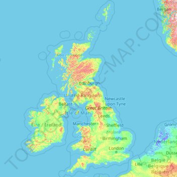 Topografische Karte Vereinigtes Königreich, Höhe, Relief