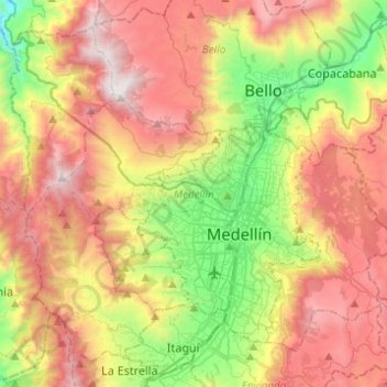 Topografische Karte Medellín, Höhe, Relief